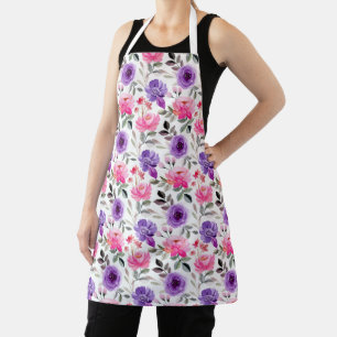 Lebendiges Wasserfarben-Blumenmuster in Rosa und L Schürze