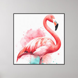 Lebendiges Wasserfarben-Flamingo Rosa und Türkis-S Leinwanddruck
