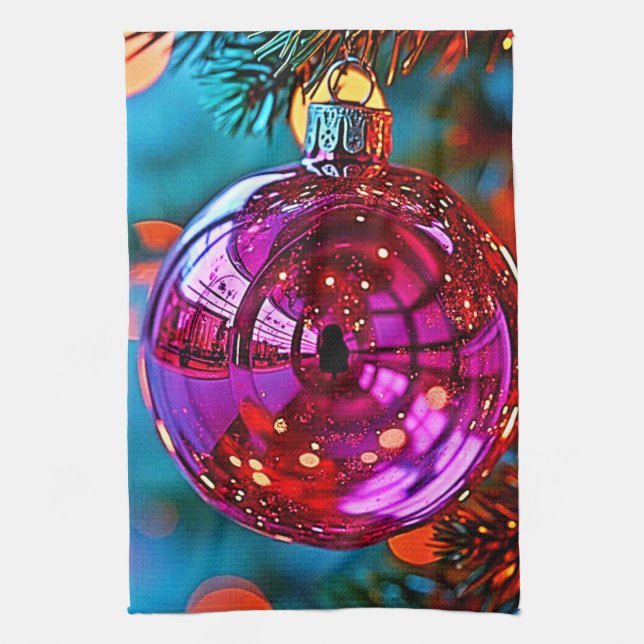 Lebendiges Weihnachtsornament mit funkelndem Desig Geschirrtuch (Vertikal)
