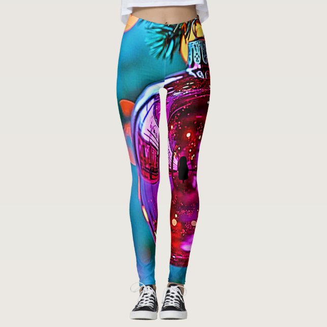 Lebendiges Weihnachtsschmuck-Funkeldesign Leggings (Vorderseite)