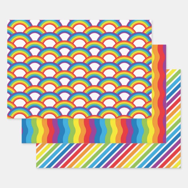 Lebendiges Weiß und Regenbogen-Muster Geschenkpapier Set (Set)