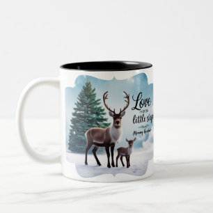 Lebendiges Winterrenntier "Liebe in jedem kleinen Zweifarbige Tasse