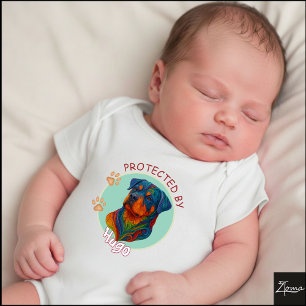 Lebendiges Wirbel Quilling Rottweiler-Hund-Porträt Baby Strampler