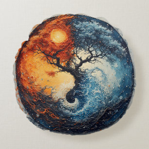 Lebendiges Yin-Yang-Design Rundes Kissen