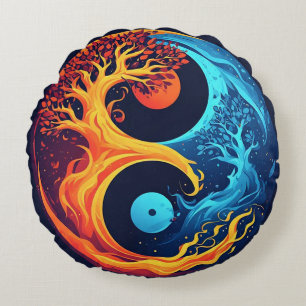 Lebendiges Yin-Yang-Design Rundes Kissen