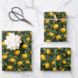 Lebendiges Zitronen-Zitrusbaum-Muster Geschenkpapier Set