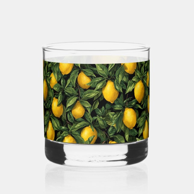 Lebendiges Zitronen-Zitrusbaum-Muster Whiskyglas (Vorderseite)