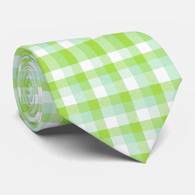 Lebendiges Zitrusgrün Modernes Fettes Gingham-Karo Krawatte (Gerollt)