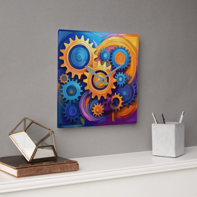 Lebendräder Quadratische Wanduhr (Büro)