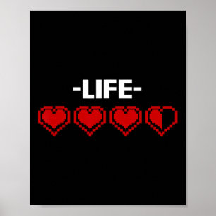 Lebensanzeige Herz 8-Bit-Grafik-Videospiel spielen Poster