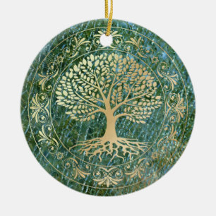 Lebensbaum auf grünem Mosaikglas Keramik Ornament