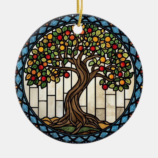 Lebensbaum-Buntglas Keramik Ornament (Vorne)
