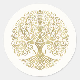 Lebensbaum-Creme & Gold keltische Hochzeit Runder Aufkleber