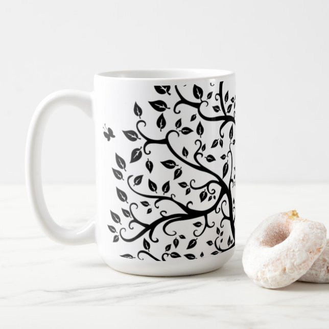 Lebensbaum in Schwarz und Weiß Kaffeetasse (Mit Donut)