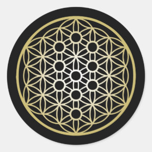 Lebensbaum mit Blume des Lebens - Gold Runder Aufkleber