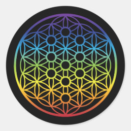 Lebensbaum mit Blume des Lebens - Regenbogenversio Runder Aufkleber