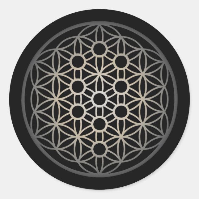Lebensbaum mit Blume des Lebens - Silberversion Runder Aufkleber (Vorderseite)