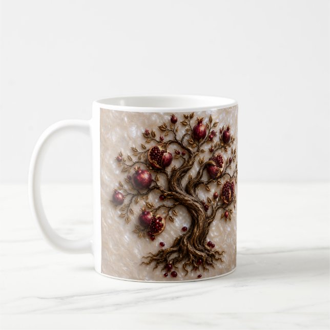 Lebensbaum mit Granatäpfeln | 3D-Reliefkunst Kaffeetasse (Links)