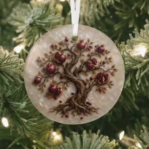 Lebensbaum mit Granatäpfeln 3D-Reliefkunst Ornament Aus Glas