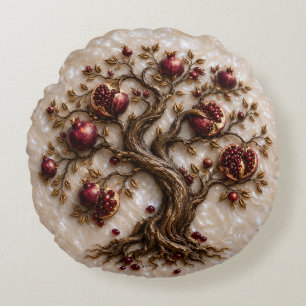 Lebensbaum mit Granatäpfeln 3D-Reliefkunst Rundes Kissen