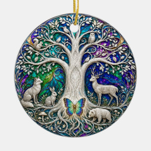 Lebensbaum mit Waldtieren Keramik Ornament