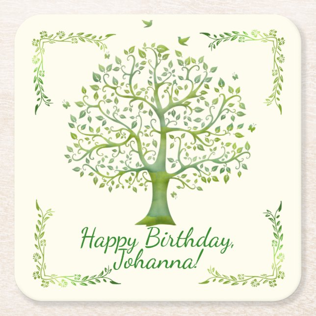 Lebensbaum Rechteckiger Pappuntersetzer (Vorderseite)