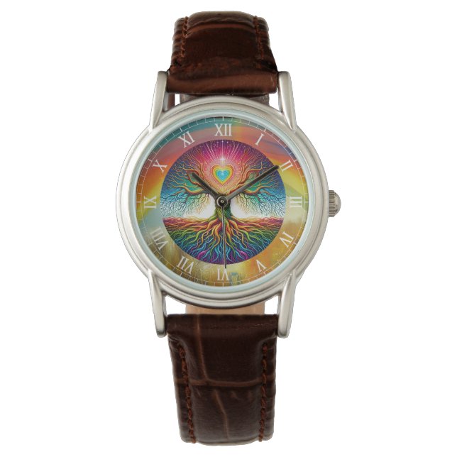Lebensbaum Regenbogen  Armbanduhr (Vorderseite)