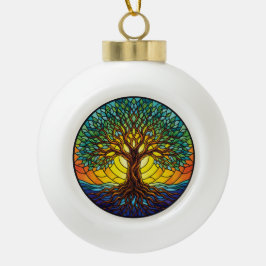 Lebensbaum-Schmuck 2025, Glasmalerei-Effekt 1 Keramik Kugel-Ornament