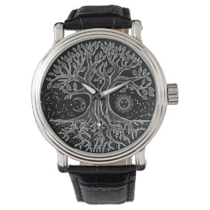 Lebensbaum - schwarz-weiß armbanduhr