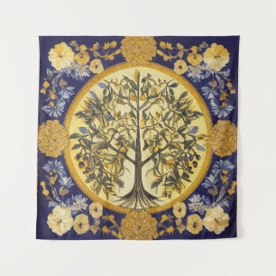 Lebensbaum von kedoki Blau-Gold-Stickerei Wandteppich