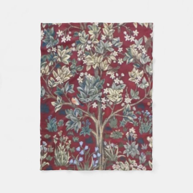 Lebensbaum William Morris Red Fleecedecke (Vorderseite)
