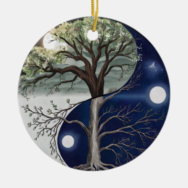 Lebensbaum Yin Yang Keramik Ornament (Vorne)