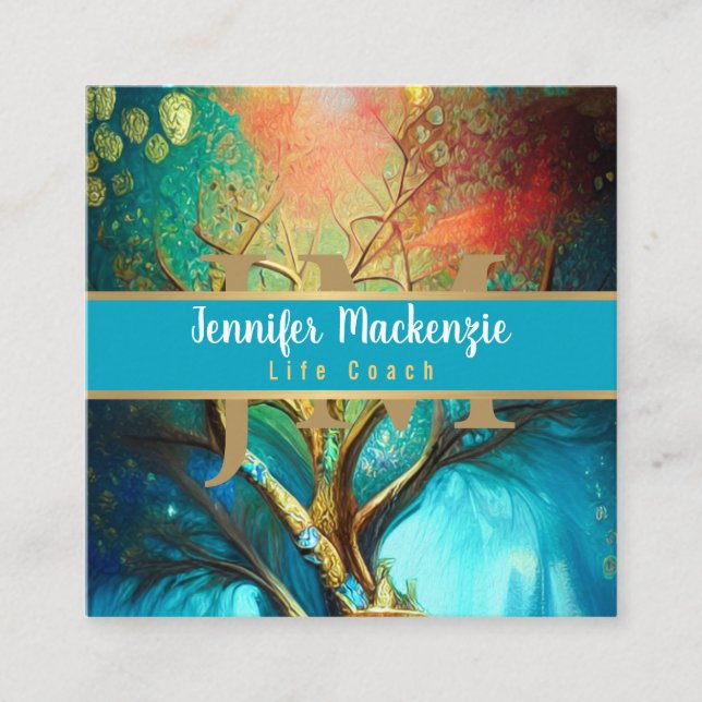 Lebensberater Rainbow Tree Quadratische Visitenkarte (Vorderseite)