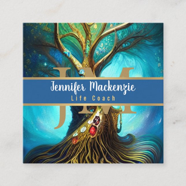 Lebensberater Rainbow Tree Quadratische Visitenkarte (Vorderseite)