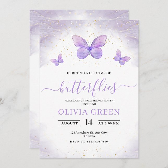 Lebensdauer der Schmetterlinge Bridal Dusche Einla Einladung (Vorne/Hinten)