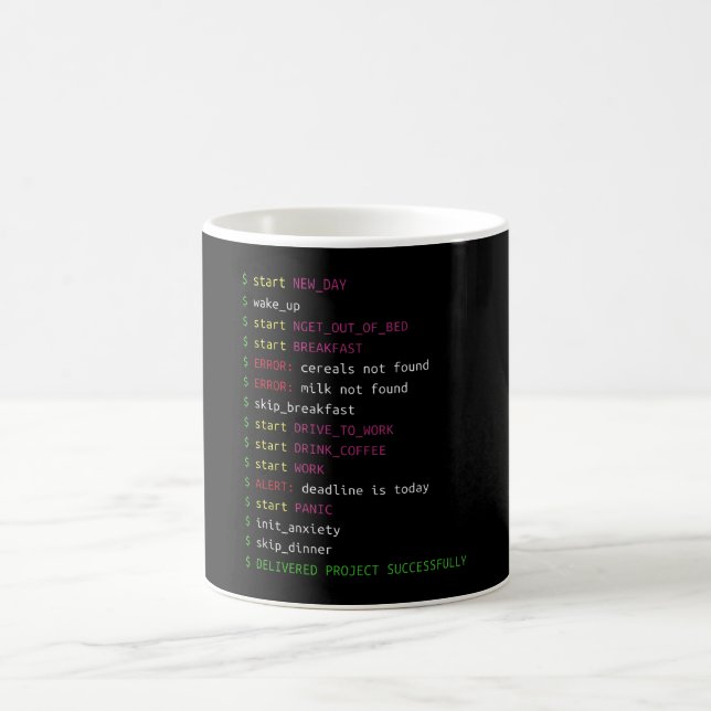 Lebensdauer eines Programmierers| Codierung Geek G Kaffeetasse (Mittel)