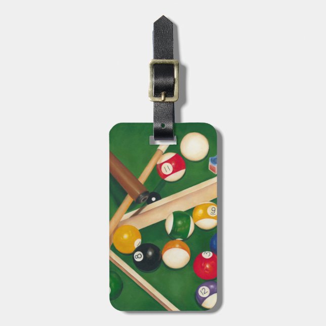 Lebensechte Billard-Tabelle mit Bällen und Kreide Gepäckanhänger (Vorderseite vertikal)
