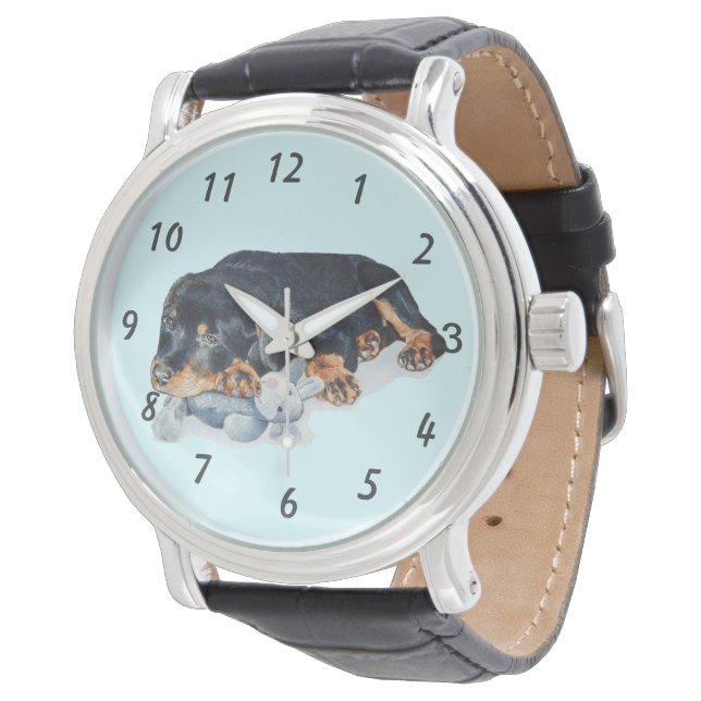 lebensechtes Gemälde niedlicher Rottweiler-Welpenh Armbanduhr (Schrägansicht)