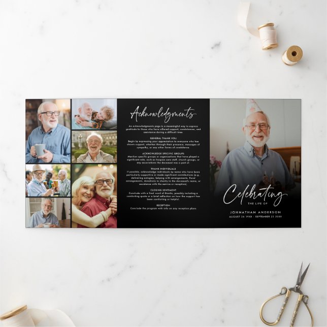 Lebensfeier 10-Foto Schwarz-Weiß-Beerdigung Dreifach-gefaltete Programmkarte (Außenbereich)