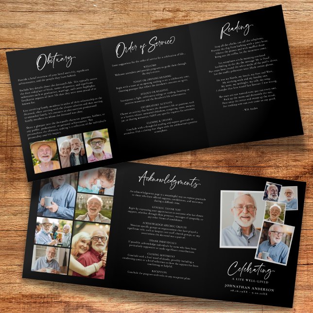 Lebensfeier 14-Foto Schwarz-Weiß-Beerdigung Dreifach-gefaltete Programmkarte (Von Creator hochgeladen)