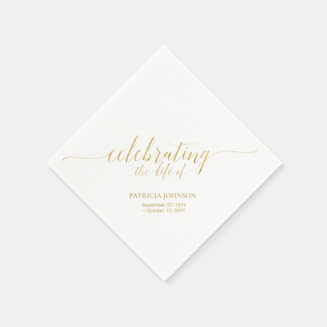 Lebensfeiern | Elegante Gold Script Memorial Serviette (Ecke)