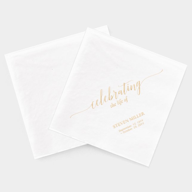 Lebensfeiern | Elegante Script Memorial Funeral Servietten Mit Folie (Rückseite)