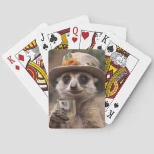 "Lebensfreude: Gran Meerkat genießt Glas Wein Spielkarten