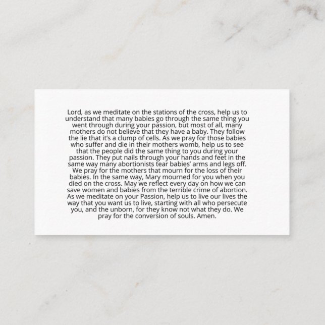 Lebensgebet für die Stationen des Kreuzes Visitenkarte (Rückseite)