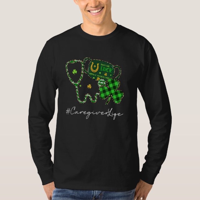 Lebensgewerbe Stetoscope Leopard Kleeblatt St Patr T-Shirt (Vorderseite)