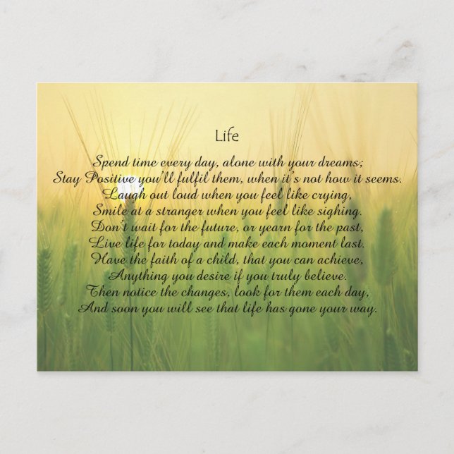 Lebenslange Motivierend Postkarte für Ermutigung. (Vorderseite)