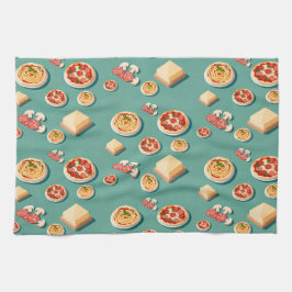Lebensmittel-Icons Pizza Pasta und Käse Geschirrtuch