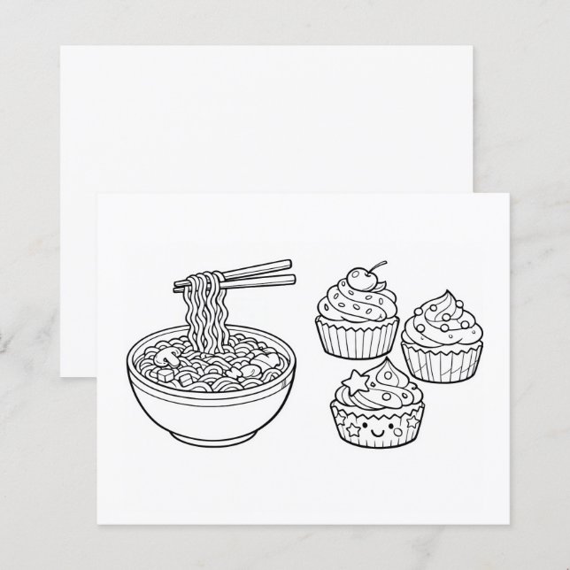 Lebensmittel Nudeln Cupcake Schwarz Weiß Malvorlag (Vorne/Hinten)