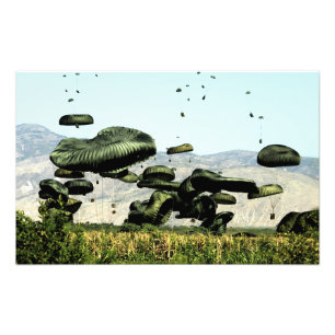 Lebensmittel- und Wassermengen werden in Luft geli Fotodruck