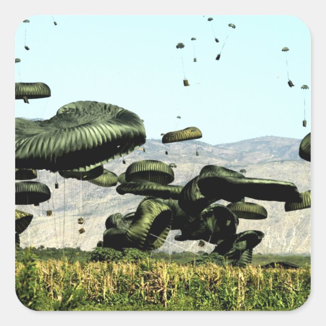 Lebensmittel- und Wassermengen werden in Luft geli Quadratischer Aufkleber (Vorderseite)